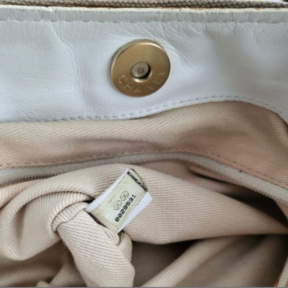 Chanel ( w/ COA) Tan & White Denim Leather Tote - Picture 10 of 13